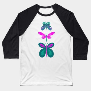 Butterflies Pink Turquoise Baseball T-Shirt